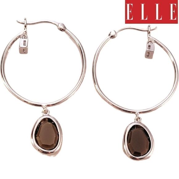 Elle Sterling Silver Smoky Quartz Drop Earrings NWT